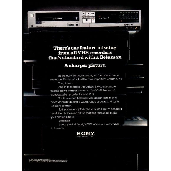 1984 Sony Betamax The One and Only Vintage Print Ad VCR Wars Wall Art Decor - Picture 1 of 1